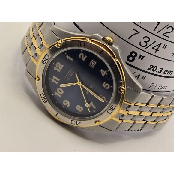 Vtg Citizen Watch Men 38mm Silver Gold Tone Date 2510-S72692 New Battery 7.25" - Picture 12 of 12